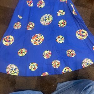 Anthropologie Royal Blue Floral Polka Dot A-Line Skirt